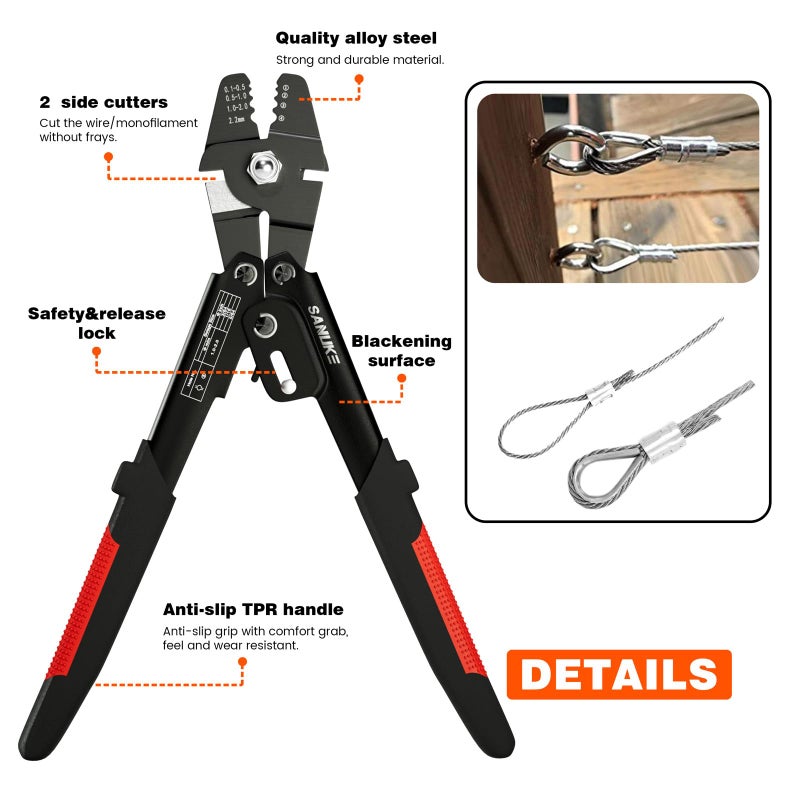 Sanuke Wire Rope Crimping Tool Kit for 1/16 inch Aluminum Crimping Loop Sleeves with Thimbles - Image 4